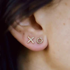 Diamond & Yellow Gold XO Studs