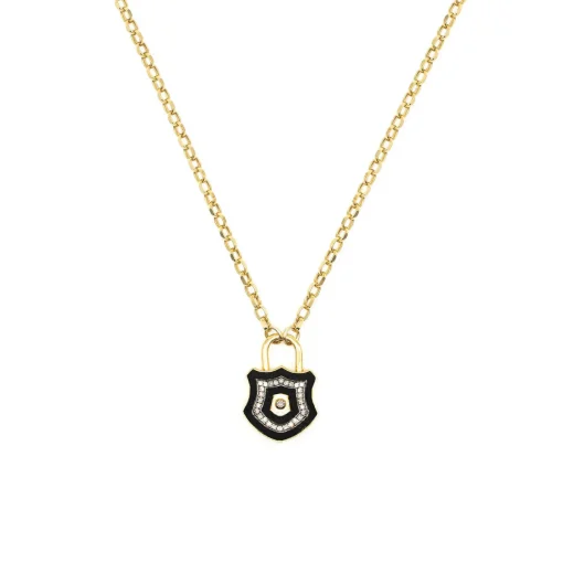 Diamond Mini Lock Necklace Gold