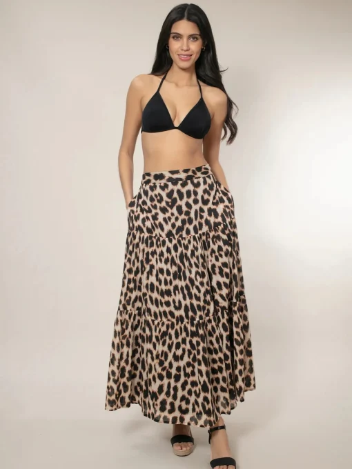 Dominica Tiered Skirt Leopard