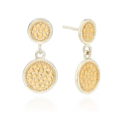 Double Circle Drop Earrings Gold