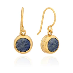 Dumortierite Circle Drop Earrings Gold