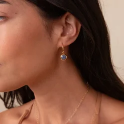 Dumortierite Circle Drop Earrings Gold