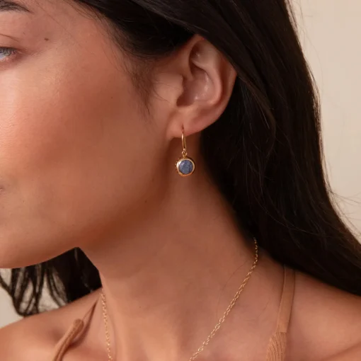 Dumortierite Circle Drop Earrings Gold