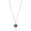 Dumortierite Round Pendant Necklace Gold