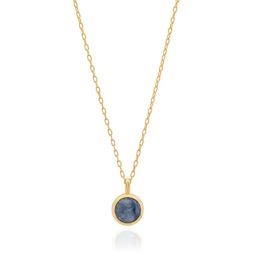 Dumortierite Round Pendant Necklace Gold