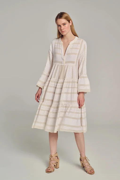 Ella Midi Dress Ecru/Off-White