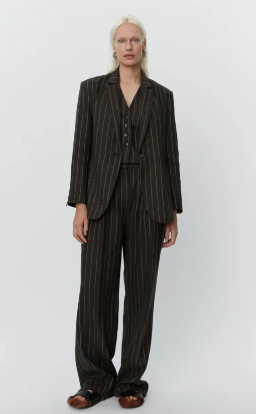 Emile Casual Chocolate Linen Stripe Blazer