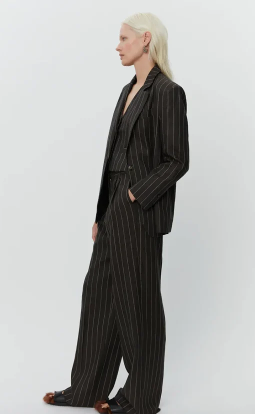 Emile Casual Chocolate Linen Stripe Blazer