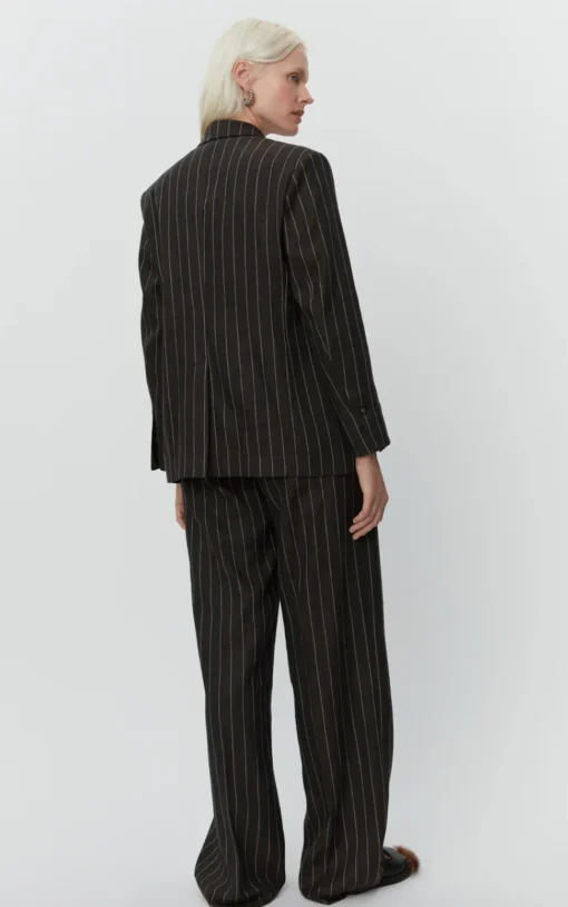 Emile Casual Chocolate Linen Stripe Blazer