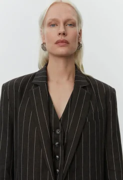 Emile Casual Chocolate Linen Stripe Blazer