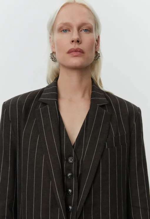 Emile Casual Chocolate Linen Stripe Blazer