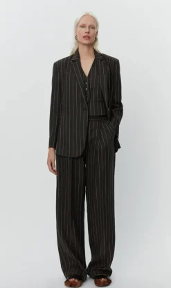 Emile Casual Chocolate Linen Stripe Blazer