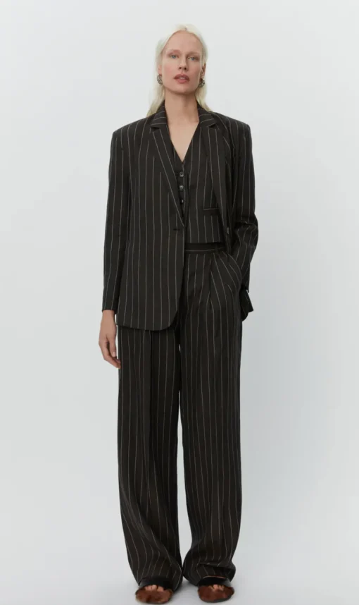 Emile Casual Chocolate Linen Stripe Blazer