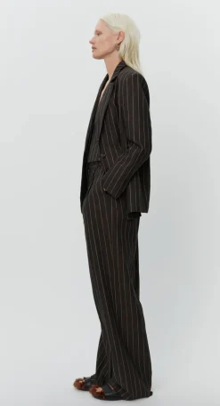 Emile Casual Chocolate Linen Stripe Blazer