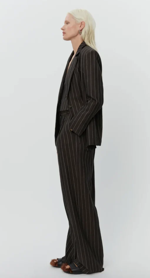 Emile Casual Chocolate Linen Stripe Blazer