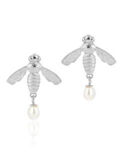 Flying Bee Stud Earrings Silver