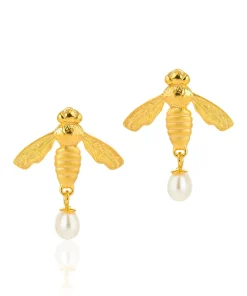 Flying Bee Stud Earrings Gold