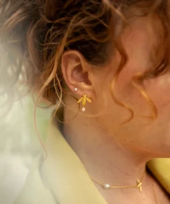 Flying Bee Stud Earrings Gold