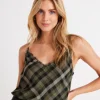 Frayed Edge Camisole Olive Plaid