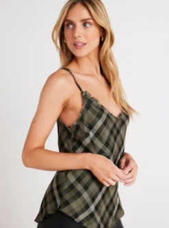 Frayed Edge Camisole Olive Plaid