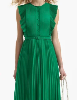 Green Chiffon Sleeveless Ruffle Midi Dress
