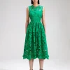 Green 3D Cotton Lace Midi Dress
