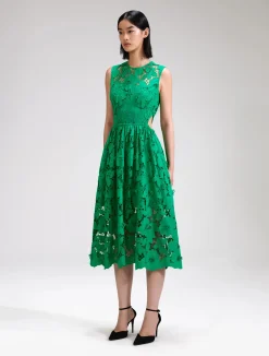 Green 3D Cotton Lace Midi Dress