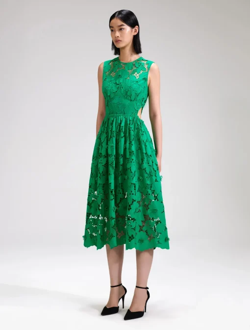Green 3D Cotton Lace Midi Dress