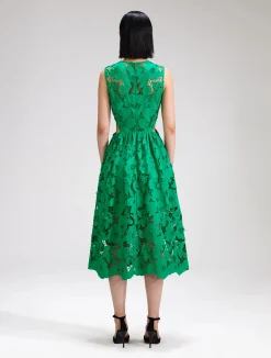 Green 3D Cotton Lace Midi Dress