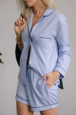 Herringbone Pyjama Shirt Blue