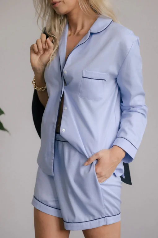 Herringbone Pyjama Shirt Blue