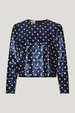 Jiza Top Blue Dotted Sequins