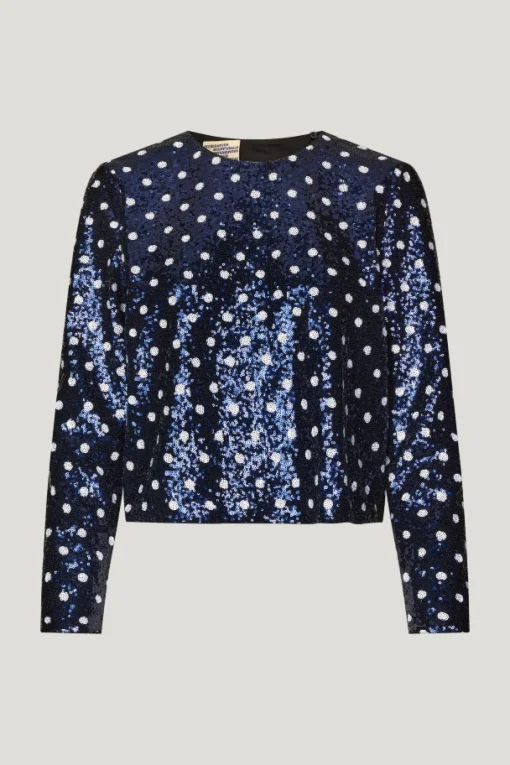 Jiza Top Blue Dotted Sequins