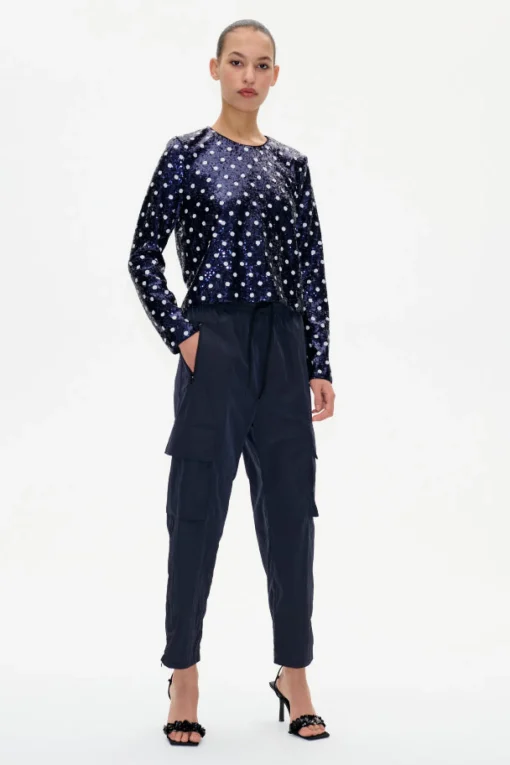 Jiza Top Blue Dotted Sequins