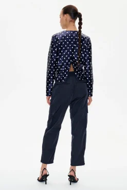 Jiza Top Blue Dotted Sequins