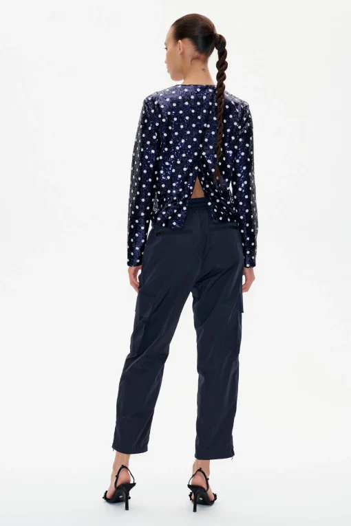 Jiza Top Blue Dotted Sequins