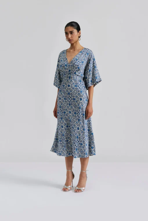 Juno V-Neck Satin Midi Dress