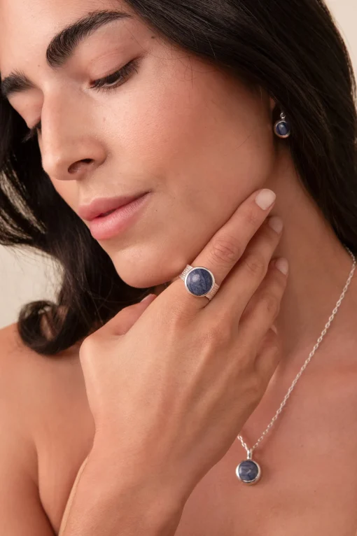 Large Dumortierite Cocktail Ring Silver