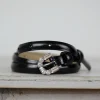 Leather Belt Black/Nickel Patent Jewelled