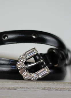 Leather Belt Black/Nickel Patent Jewelled