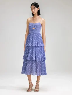 Lilac Polka Dot Tiered Chiffon Dress