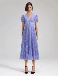 Lilac Polka Print Chiffon Dress