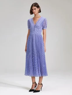 Lilac Polka Print Chiffon Dress