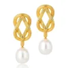 Love Knot Pearl Drop Earrings Gold