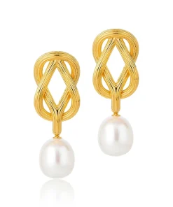 Love Knot Pearl Drop Earrings Gold