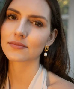 Love Knot Pearl Drop Earrings Gold