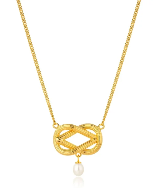 Love Knot Pearl Necklace Gold