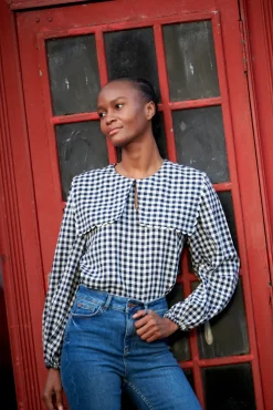 Mabel Top Indigo Gingham