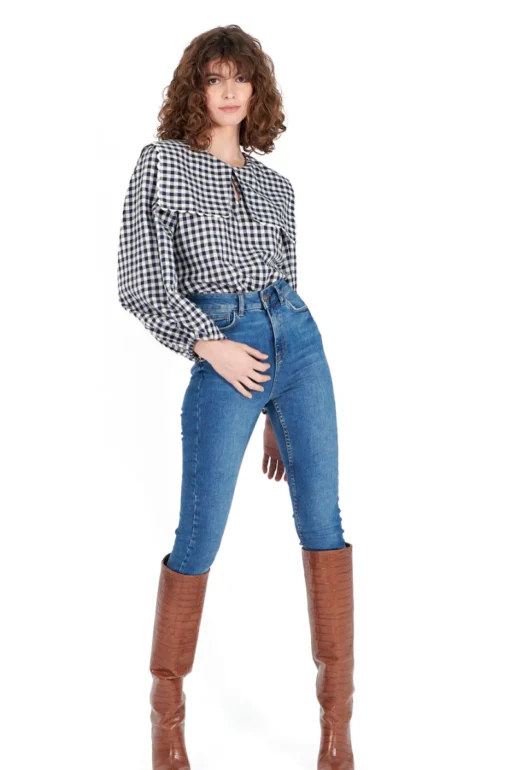 Mabel Top Indigo Gingham