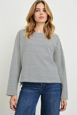 Macy Top Ivory Navy Micro Stripe